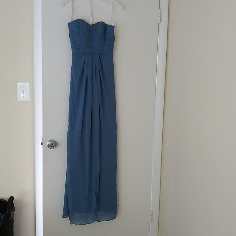 David's Bridal Steel Blue Bridesmaid Dress